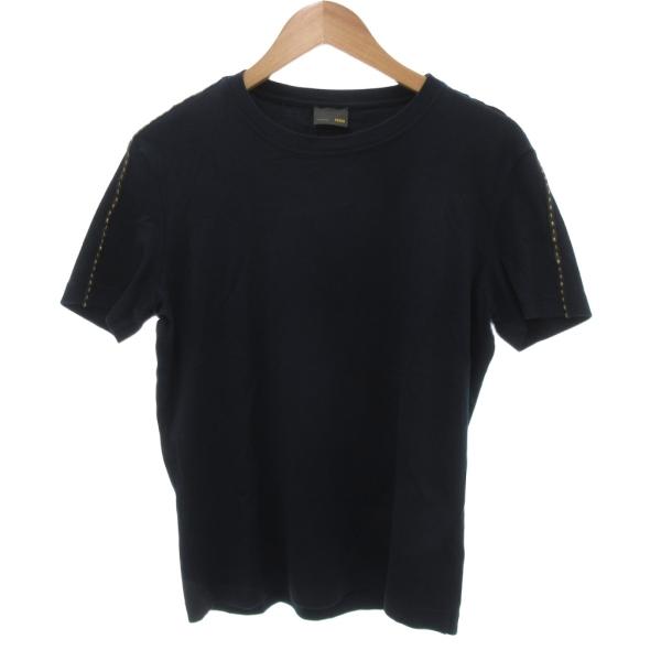 フェンディ FENDI Tシャツ カットソー 半袖 レザー装飾 50 約Lブラック 黒 /BS ■G...