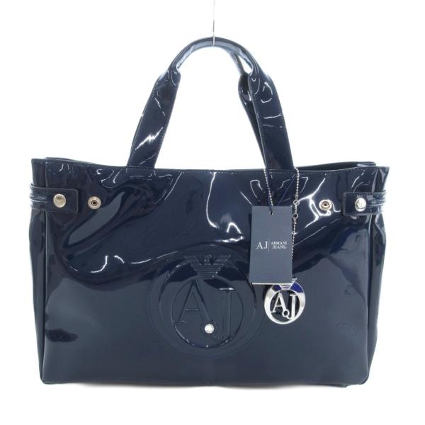 アルマーニ ジーンズ ARMANI JEANS パテント トートバッグ エナメル ロゴチャーム付き ...