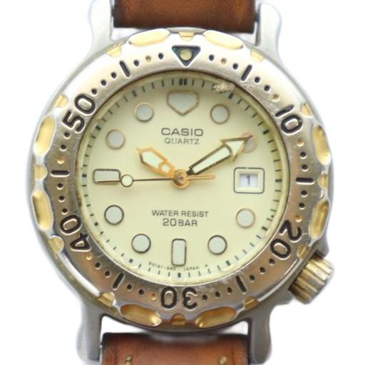 カシオ CASIO LD-704 腕時計 ウォッチ クォーツ デイト ラウンド レザーベルト カレン...