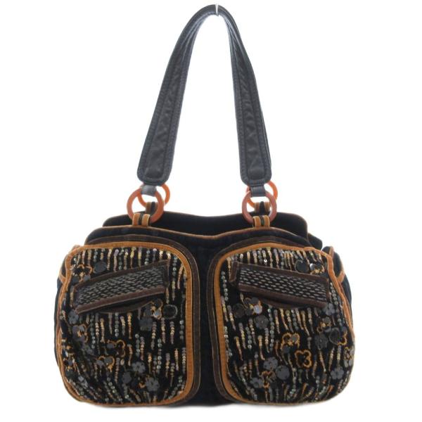 ジャマンピュエッシュ JAMIN PUECH ハンドバッグ ベロア スパンコール 黒 ブラック /J...