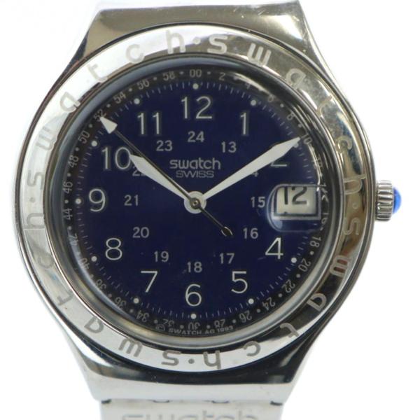 スウォッチ SWATCH アイロニー 腕時計 ウォッチ クォーツ ロゴ 青文字盤 カレンダー付き シ...