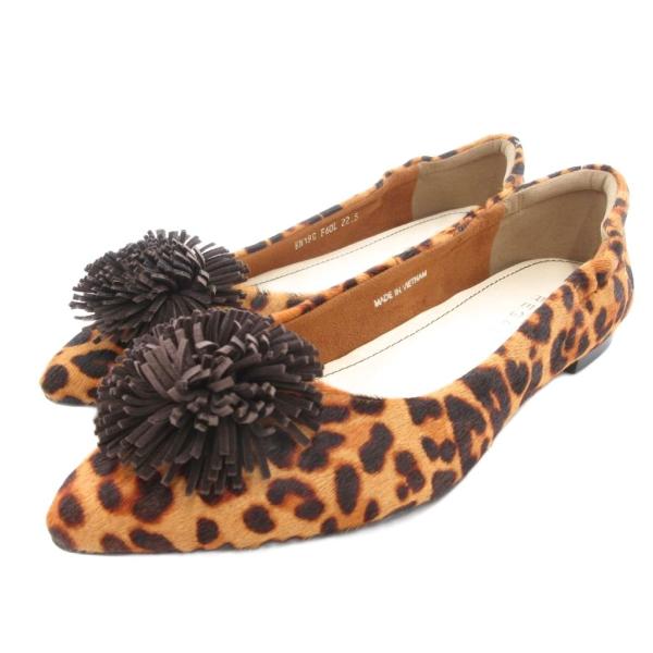 リーガル REGAL フラットパンプス ハラコ ボンボン 22.5cm 茶 ブラウン /JS ■GY...