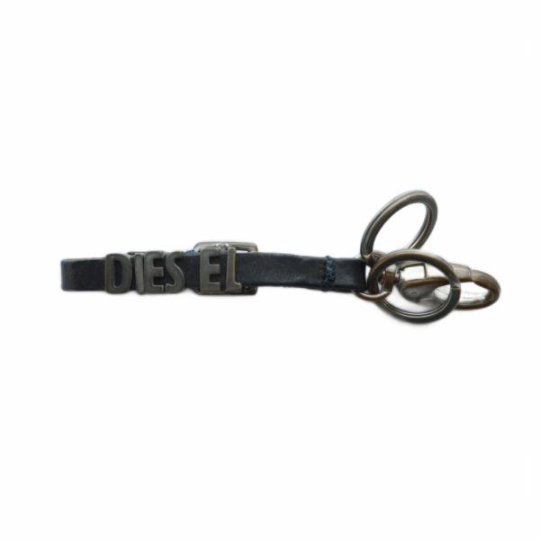 ディーゼル DIESEL キーホルダー チャーム キーリング バックル ロゴ シルバー色 黒 ブラッ...