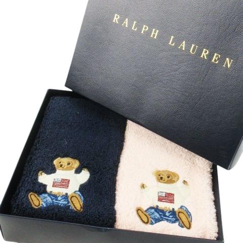 未使用品 ラルフローレン RALPH LAUREN ポロベア 刺繍 ハンドタオル 2枚セット ロゴ ...