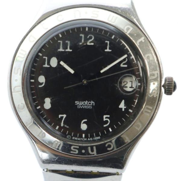 スウォッチ SWATCH ジャンク品 腕時計 ウォッチ クォーツ カレンダー付き 黒文字盤 ロゴ シ...