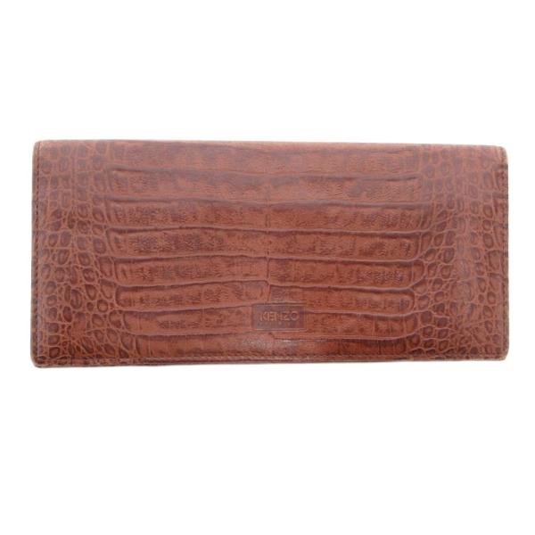 ケンゾー KENZO 長財布 二つ折り レザー クロコ型押し ロゴ 茶 ブラウン /JS ■GY18...
