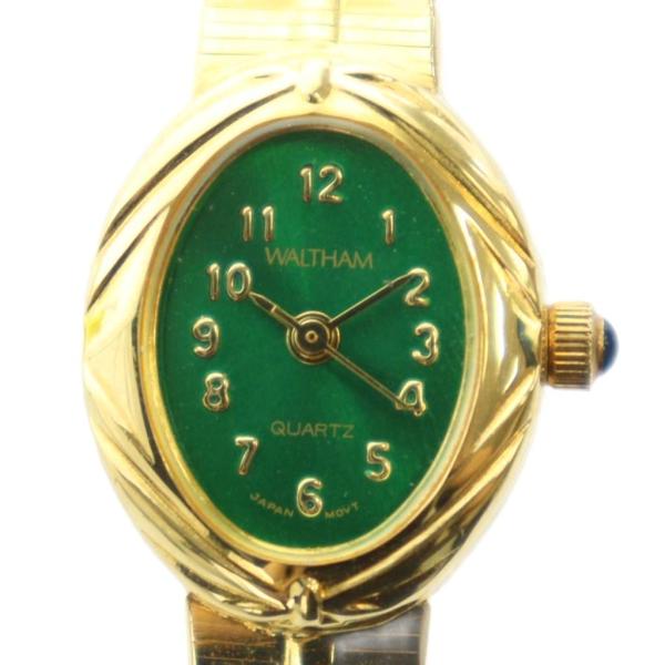 ウォルサム WALTHAM 腕時計 ウォッチ オーバル クォーツ ロゴ 緑文字盤 ゴールド色 ■GY...
