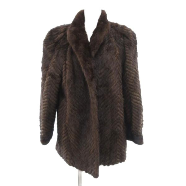 フォン FOND ファーコート 毛皮 ミンク ショールカラー ストライプ 9 茶 ブラウン /JS ...