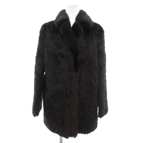 ノーブランド ファーコート 毛皮 ミンク ハーフ丈 9 ダークブラウン /JS ■GY18 レディー...