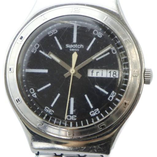 スウォッチ SWATCH 腕時計 ウォッチ シルバーカラー 銀色 クォーツ 黒文字盤 カレンダー付き...