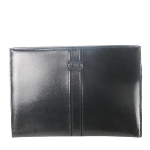 ダックス DAKS セカンドバッグ クラッチバッグ レザー 革 切替ライン ロゴ型押し 黒 ブラック...