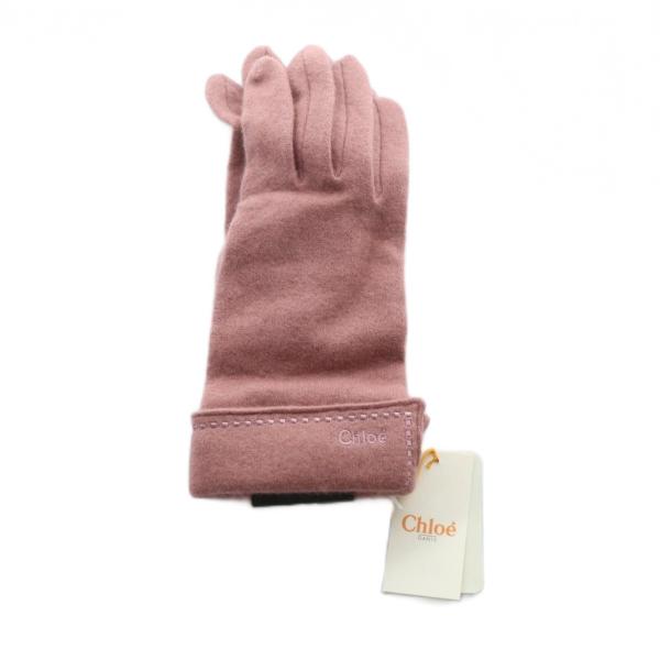 未使用品 クロエ CHLOE タグ付き 手袋 グローブ カシミヤ ニット ロゴ 刺繍 紫 パープル ...