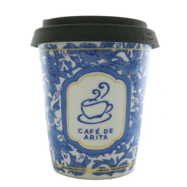 有田焼 タンブラー フリーカップ コーヒー CAFE DE ARITA 　幸楽窯シリコン蓋 総柄 白...