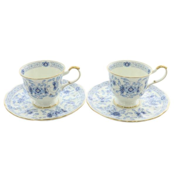 ナルミ NARUMI コーヒーカップ ソーサー 2客セット 食器 花柄 総柄 白 ホワイト 青 ブル...