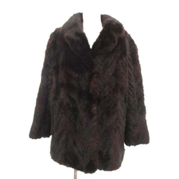 ファーコート 毛皮 ミンク ストライプ ミドル丈 ダークブラウン /JS ■GY18 レディース