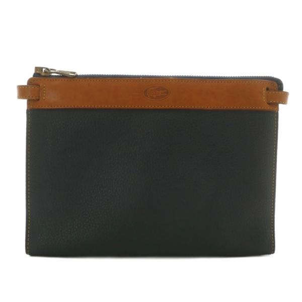 ラコステ LACOSTE クラッチバッグ セカンドバッグ レザー ロゴ 型押し 紺 ネイビー 茶色 ...