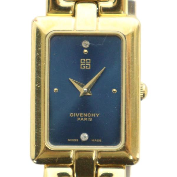 ジバンシィ GIVENCHY 腕時計 ウォッチ クォーツ スクエア ロゴ 青文字盤 ゴールド色 ■G...