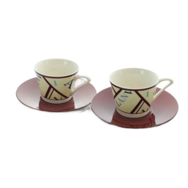 未使用品 ランバン LANVIN ティーカップ ソーサー 2客セット 食器 コップ ロゴ アイボリー...