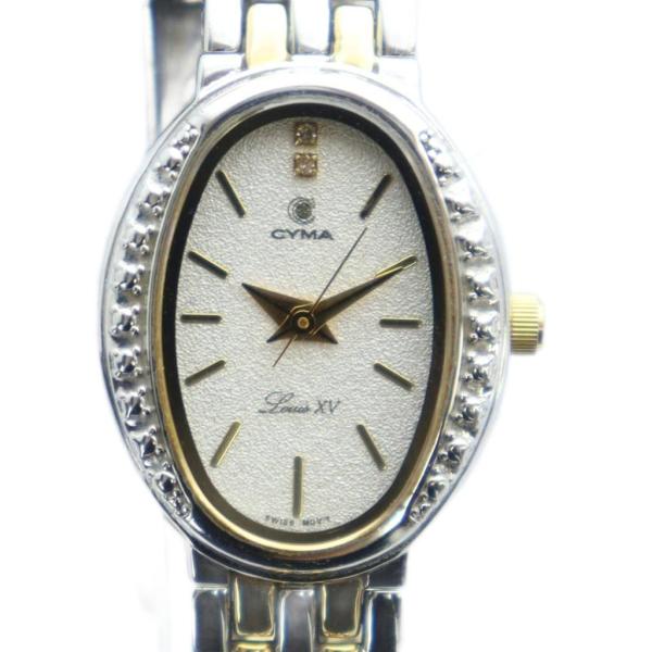 シーマ CYMA 538 腕時計 ウォッチ クォーツ 石付き ラウンド ロゴ シルバー色 ゴールド色...