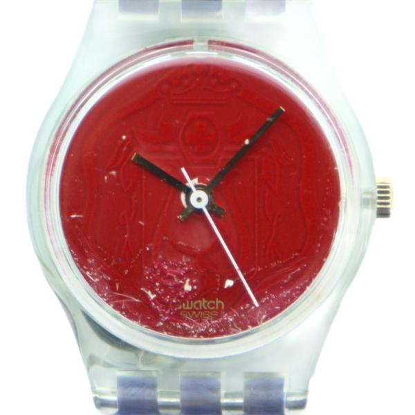 スウォッチ SWATCH ジャンク品 LG114 腕時計 ウォッチ クォーツ ロゴ 赤文字盤 クリア...
