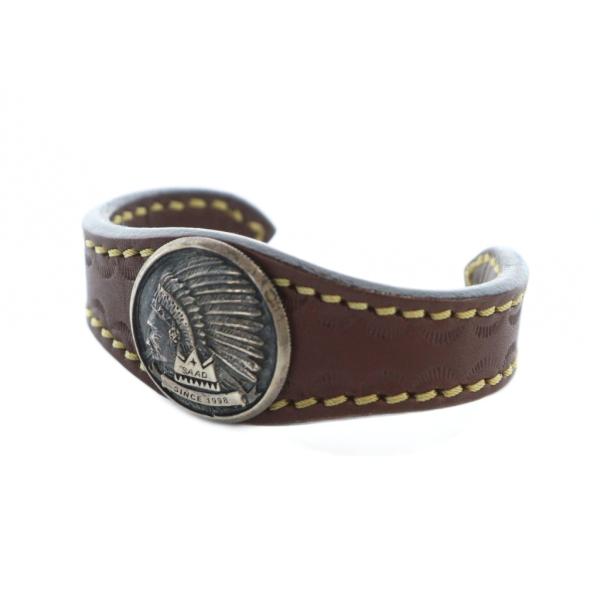 サード SAAD ブレスレット バングル アクセサリー ロゴ レザー コンチョ 茶 ブラウン ■GY...