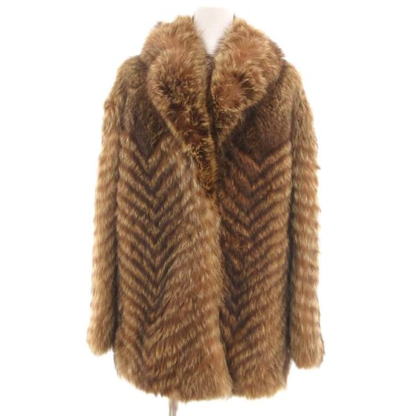 ノーブランド ファーコート フォックス 毛皮 ミドル丈 ショールカラー 11 茶 ブラウン /NU ...