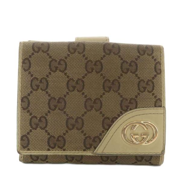 グッチ GUCCI 財布 二つ折り GGキャンバス レザー 総柄 インターロッキング Wホック 茶色...