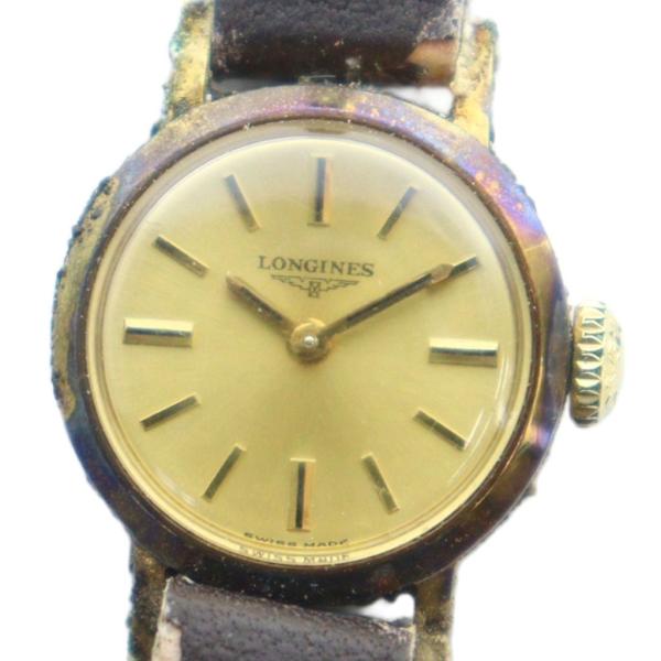 ロンジン LONGINES ジャンク品 腕時計 ウォッチ アナログ クォーツ レザーベルト ゴールド...
