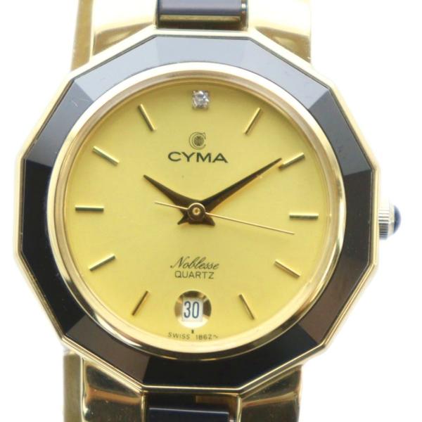 シーマ CYMA NOBLESSE 腕時計 ウォッチ カレンダー付き クォーツ ロゴ ゴールド色 ■...
