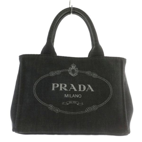 プラダ PRADA カナパ トートバッグ ショルダー 2WAY デニム キャンバス ロゴ 黒 ブラッ...