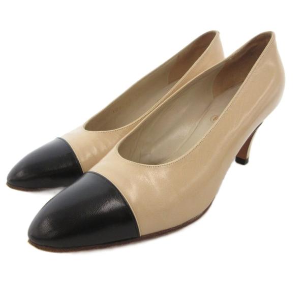 シャネル CHANEL バイカラーパンプス レザー ストレートチップ 35 ベージュ 黒 ブラック ...