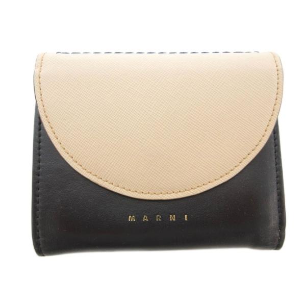 マルニ MARNI 三つ折り財布 ウォレット レザー バイカラー 黒 ブラック ベージュ /JS ■...