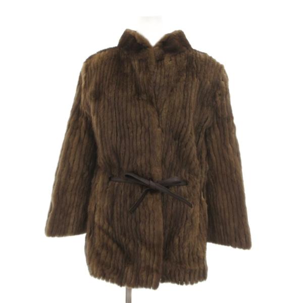 マジェスティックファー MAJESTIC FUR ミンクファーコート リボンベルト ストライプ US...