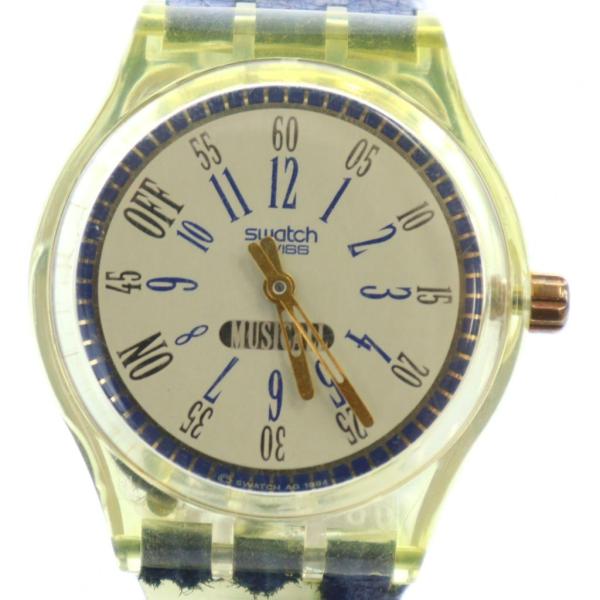 スウォッチ SWATCH MUSICALL 腕時計 ウォッチ クォーツ ロゴ レザーベルト 黄 イエ...