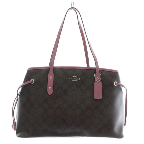 コーチ COACH トートバッグ ワンショルダー PVC レザー シグネチャー 総柄 ロゴ シルバー...