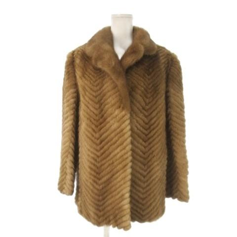 パールトーン Pearltone ファーコート ミンク ハーフ ミドル丈 ヘリンボーン 毛皮 茶 ブ...