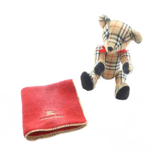 バーバリー BURBERRY テディベア ハンカチ ハンドタオル セット ロゴ ぬいぐるみ くま 赤...