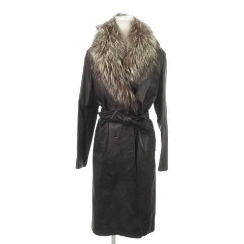 ボディドレッシングデラックス チェスターコート レザーコート 羊革 本革 ダブル ロング ファー付き...