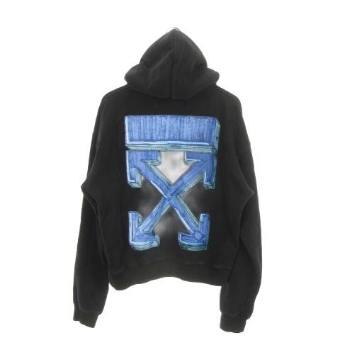 オフホワイト OFF WHITE プルパーカー スウェット 裏毛 長袖 XS 黒 ブラック クロスア...