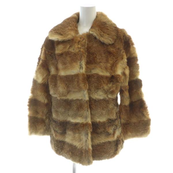 ノーブランド品 毛皮コート ラビットファー ミドル 総裏地 長袖 茶 ブラウン ■GY18 /MQ ...