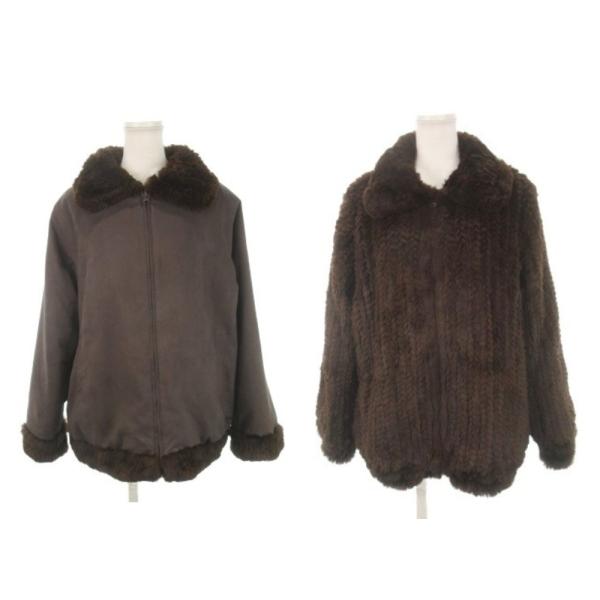 ノーブランド リバーシブルファーコート スエード 9AR ブラウン ラビットファー 毛皮 /AH19...