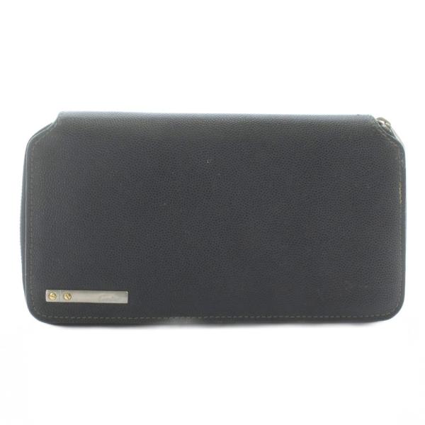 カルティエ Cartier サントス 長財布 レザー ラウンドファスナー ロゴ シルバー金具 黒 ブ...