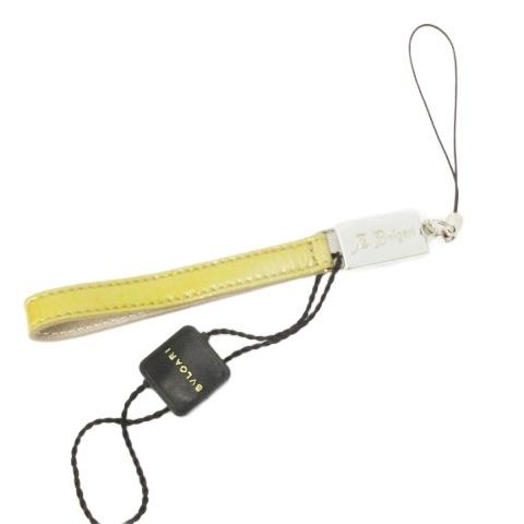 未使用品 ブルガリ BVLGARI ストラップ キーホルダー レザー 本革 黄 イエロー ロゴ /C...