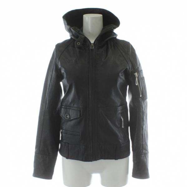 アヴィレックス AVIREX ライダースジャケット シングル フーディー 山羊革 レザー 革ジャン ...