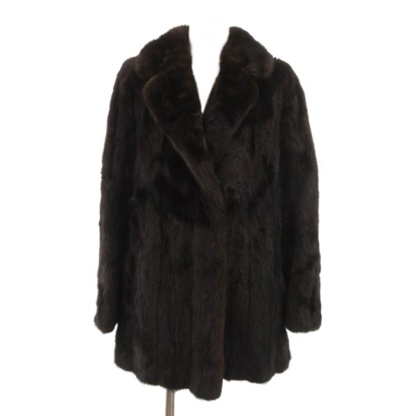 エンバ EMBA ミンクファーコート 毛皮 ストライプ ミドル丈 ハーフ 9 茶 ブラウン /JS ...