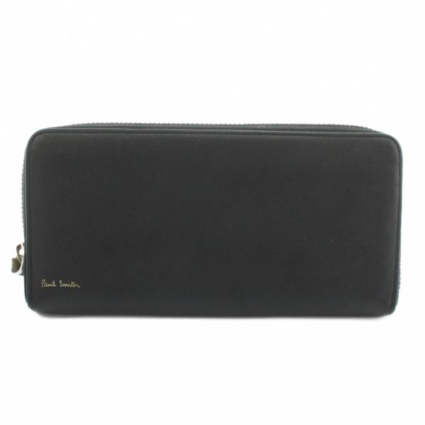 ポールスミス PAUL SMITH 長財布 小銭入れあり レザー ロゴ ラウンドファスナー 黒 ブラ...