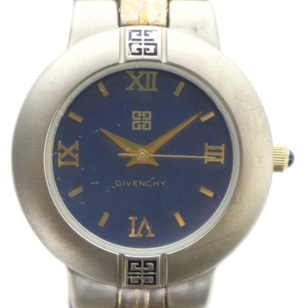 ジバンシィ GIVENCHY ジャンク品 腕時計 ウォッチ クォーツ 青文字盤 ロゴ シルバー色 ■...