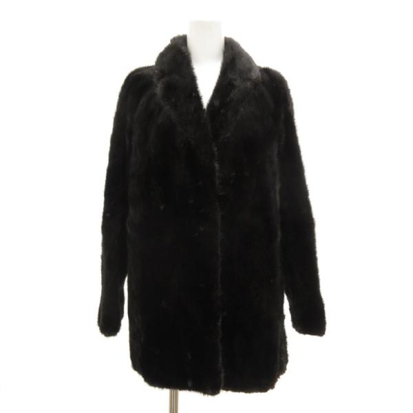 ノーブランド ファーコート ミンク 毛皮 ミドル ハーフ丈 11 ダークブラウン ■GY18 /JS