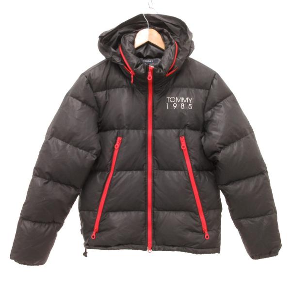 トミー TOMMY ダウンジャケット ブルゾン ジップアップ ハの字ポケット L 黒 ブラック 赤 ...