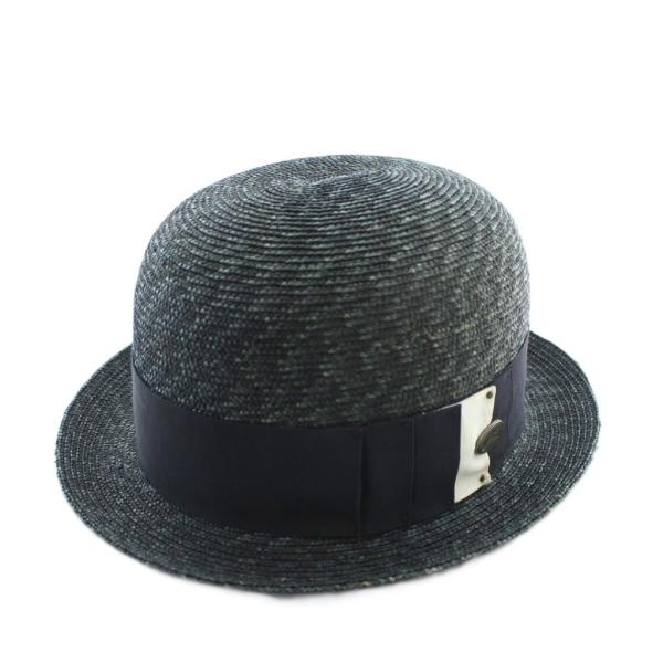 ボルサリーノ Borsalino 18.57 ストローハット  麦わら 帽子 天然草 紺 ネイビー ...